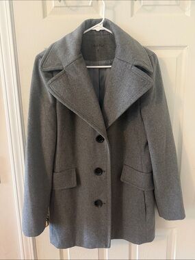 Calvin Klein Gray Wool-Blend Double-Breasted Peacoat